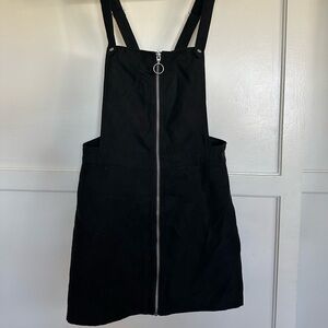 Black Zipper Front Overall Dress